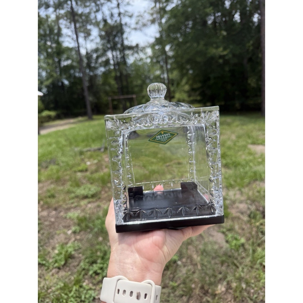 Shannon Crystal Dublin Crystal Glass‎ Revolving Photo Cube Frame w/ Base Lid